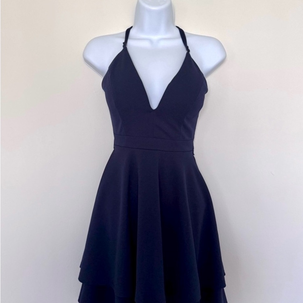 Navy Fit-And-Flare Mini Skater Dress